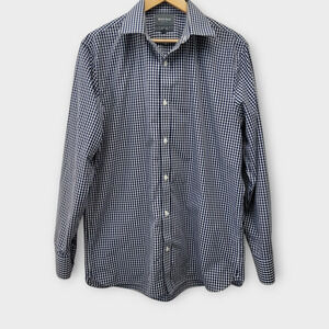 Bonobos Button‎ Up Shirt Mens 16.5 36 Standard Fit Navy Blue White Gingham Check